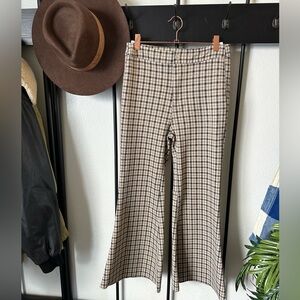 Boutique plaid stretch wide leg super flare 70s boho trousers pants vintage